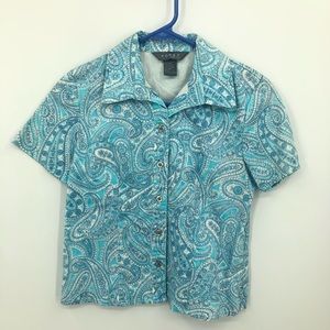 Blue Paisley Print Shirt Paisley Button Down Top Cottagecore Shirt